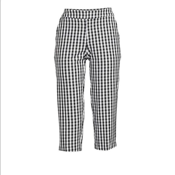 Womens 4 Way Stretch Mid-Rise Woven Gingham Capri Pants - Picture 4 of 6